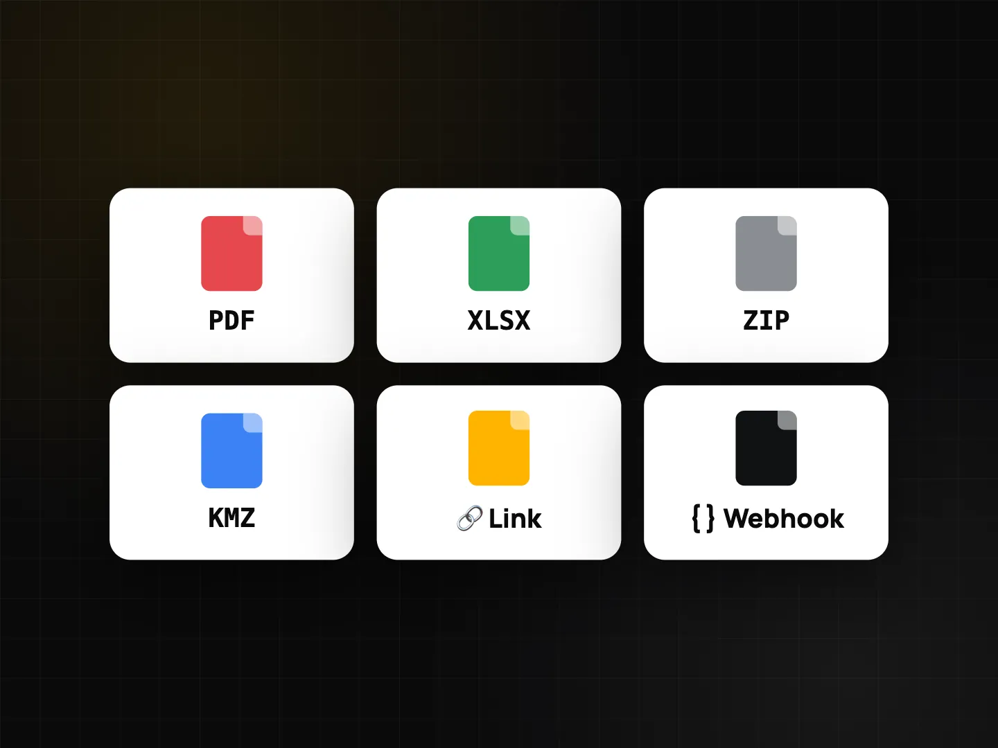 Export geotagged photos: tiles for PDF, XLSX, ZIP, KMZ, share link and webhook