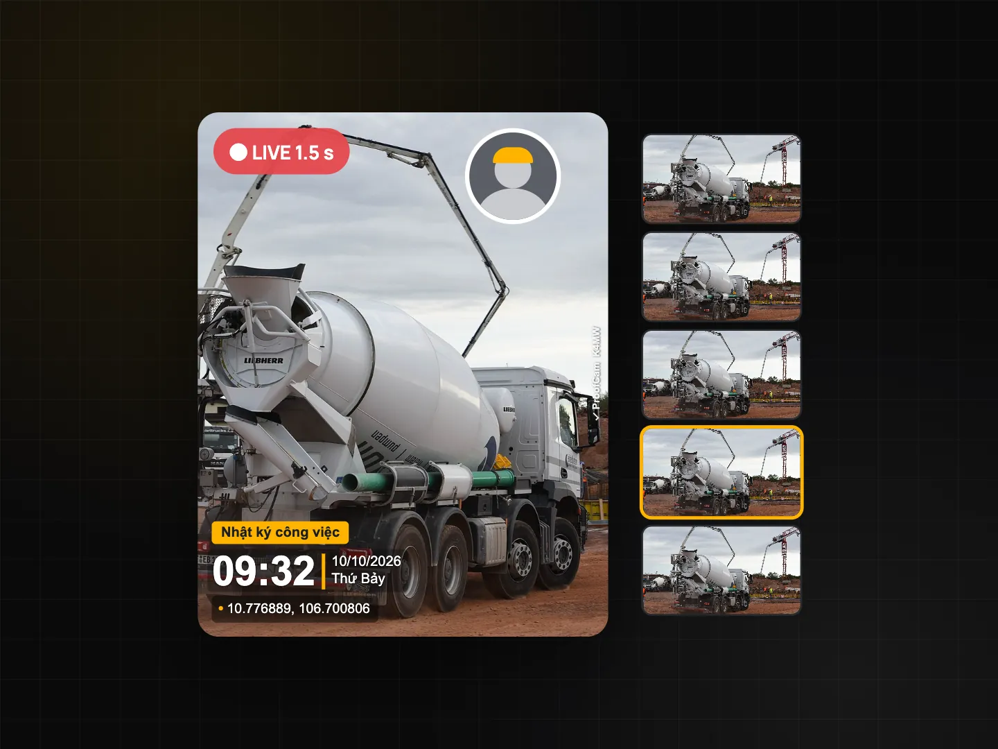 Ảnh có chip đỏ LIVE 1.5 s và bong bóng selfie tròn, bên dưới là dải năm khung hình từ đoạn clip ngắn