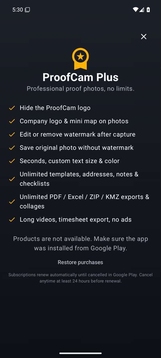 ProofCam Plus features